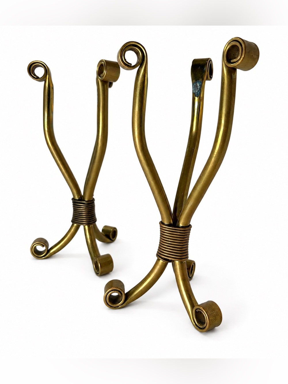 Set of 2 Elegant Brass Metal Stands or Object Holders MCM Pre-owned